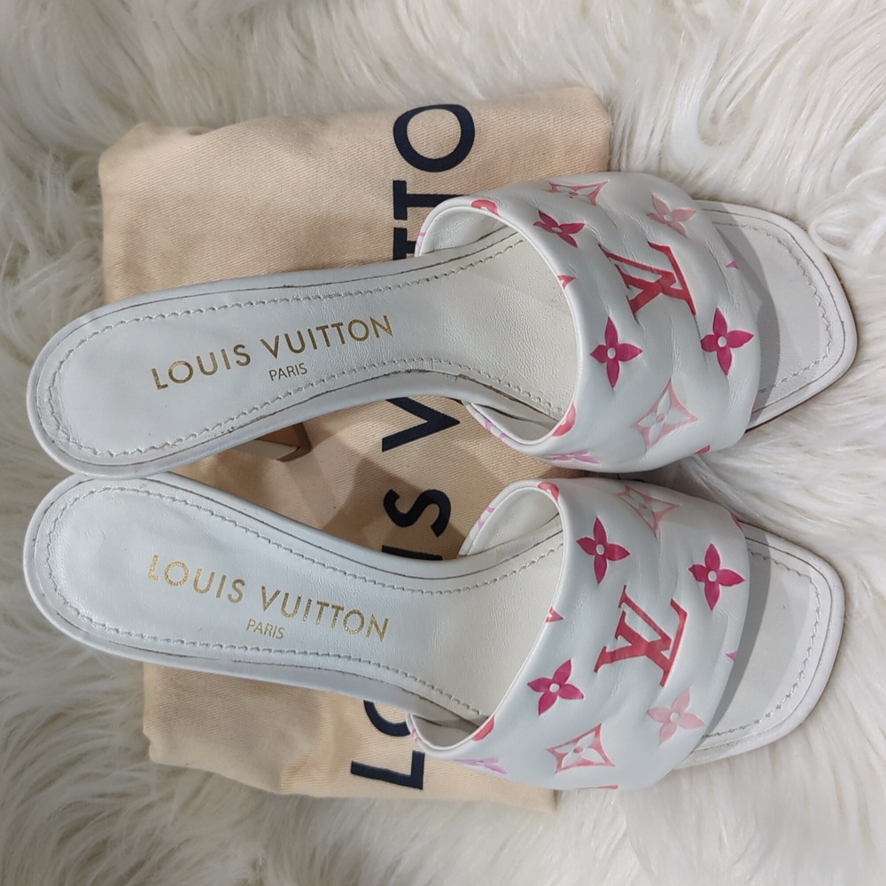 Louis Vuitton Revival Line Mule Heel Sandals White And Pink Monogram Size 37 - Picture 17 of 17
